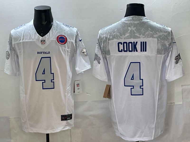 Men 2025 Buffalo Bills #4 Cook iii white 5th generation Throwback Nike Limited NFL Jersey style 010